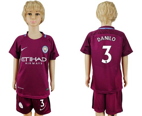Manchester City #3 Danilo Away Kid Soccer Club Jersey